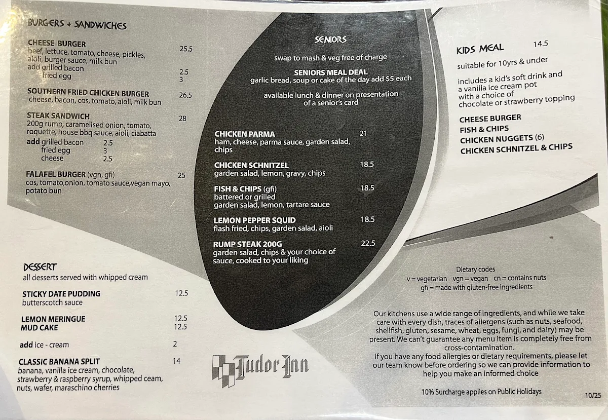 Menu, Tudor Inn