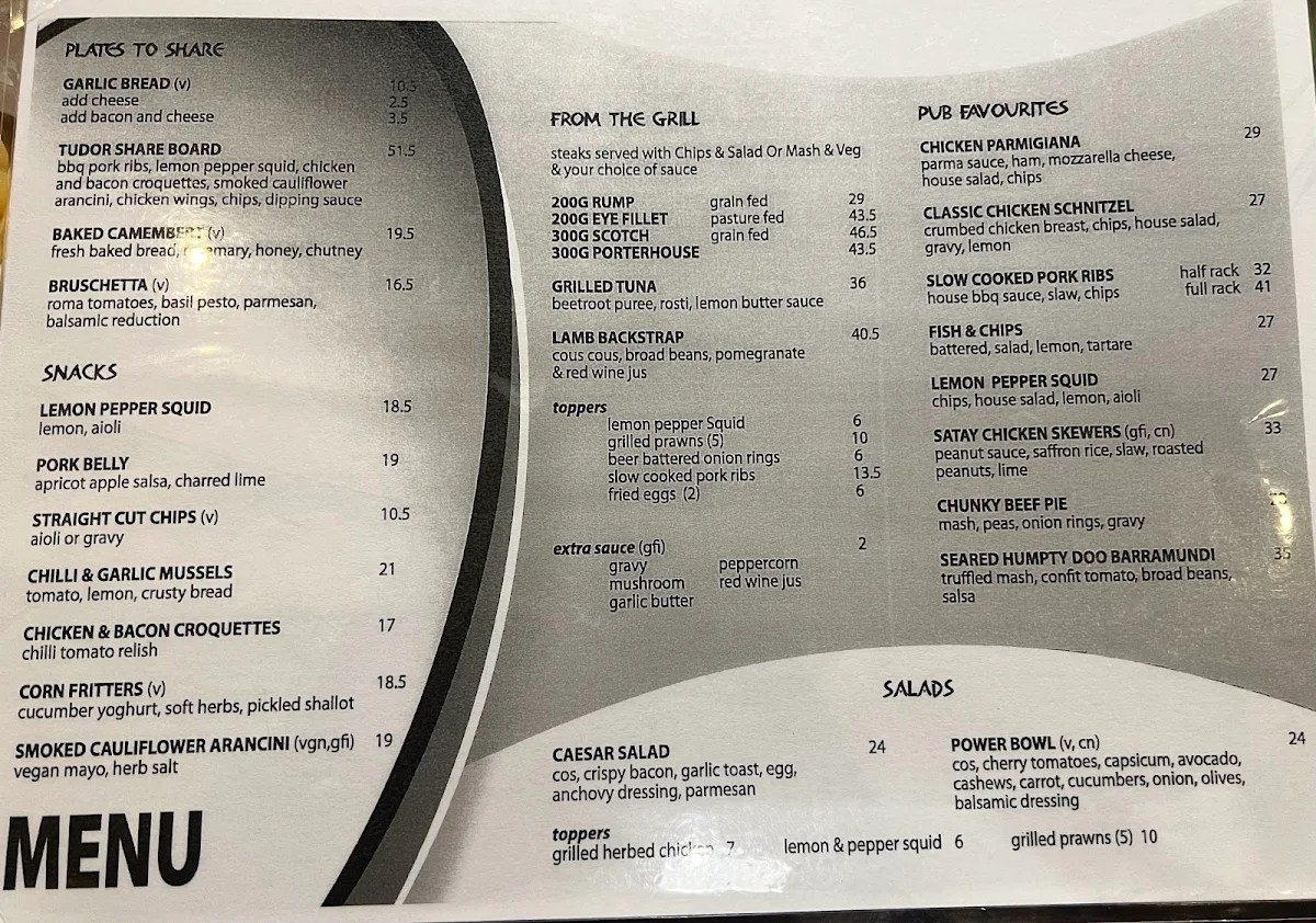 Menu, Tudor Inn