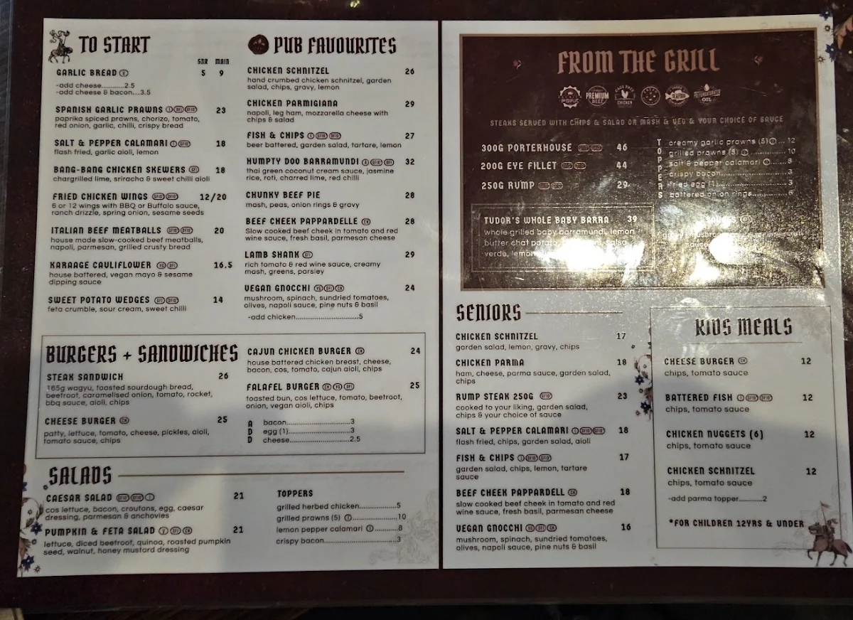 Menu, Tudor Inn