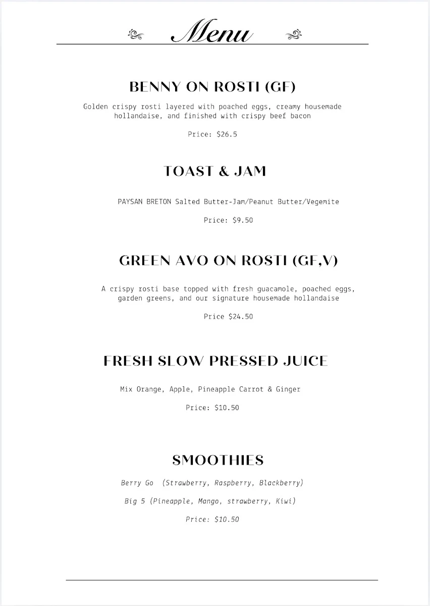 Menu, Louis Boeglin Cafe & Patisserie