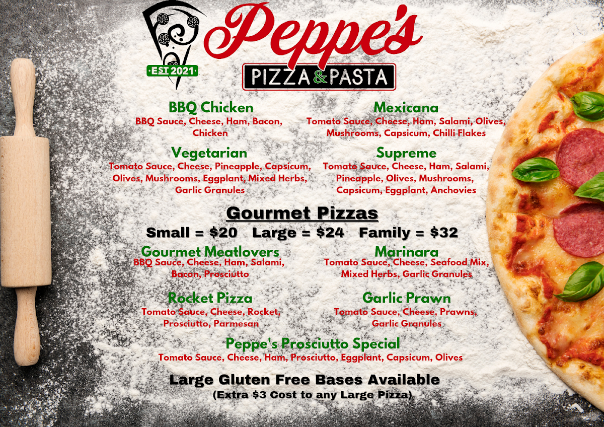 Menu, Peppe's Pizza and Pasta