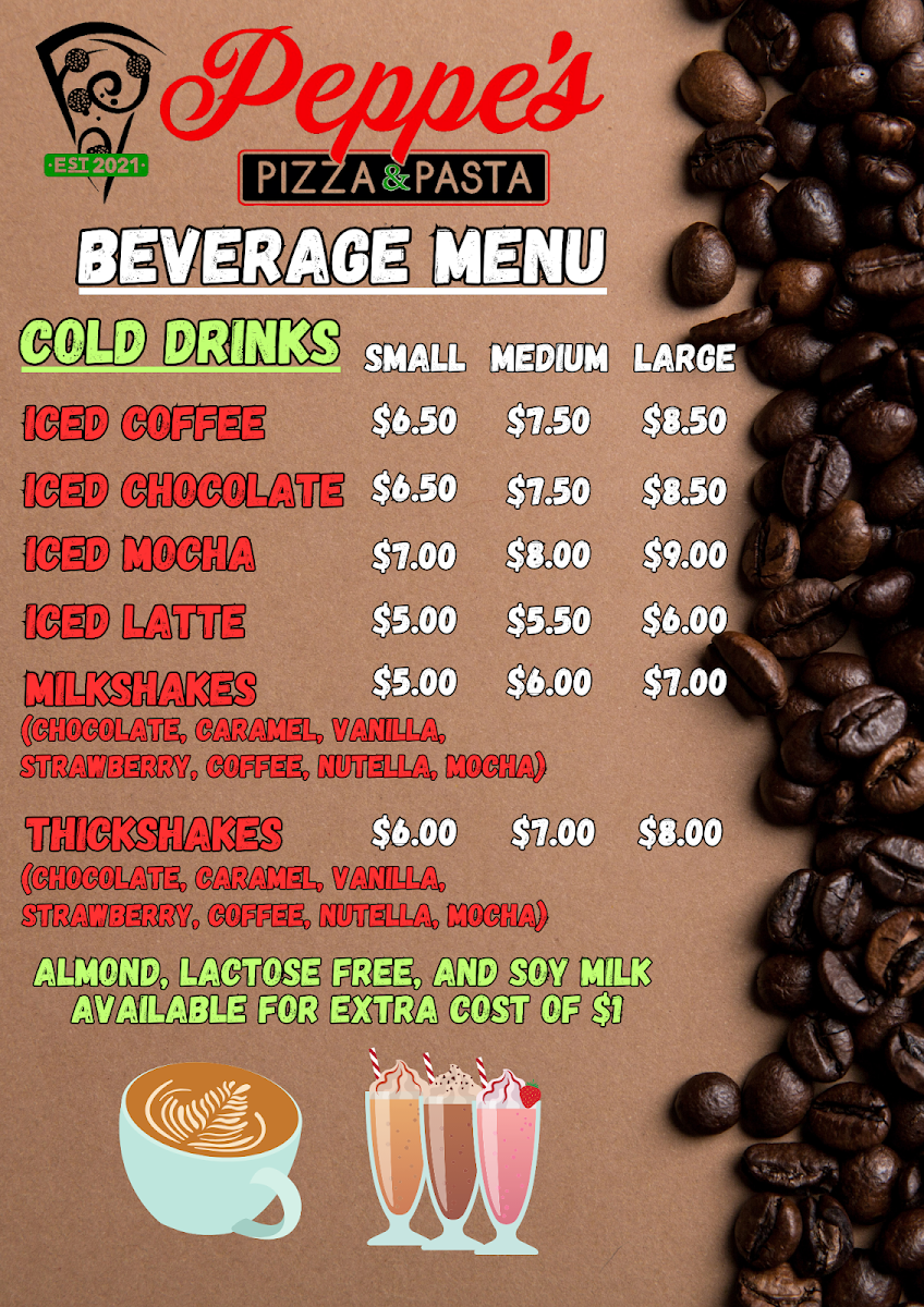 Menu, Peppe's Pizza and Pasta