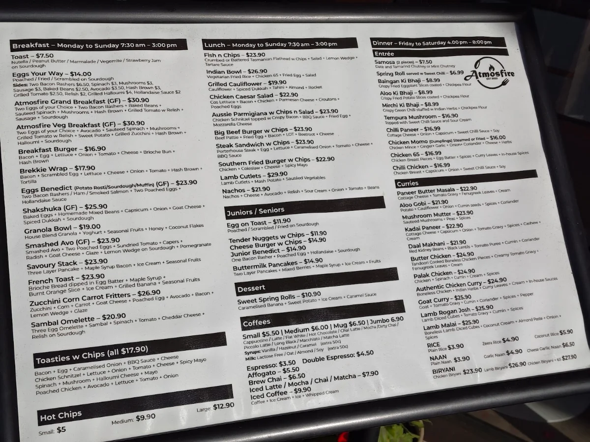 Menu, Atmosfire Howrah cafe/Restaurant