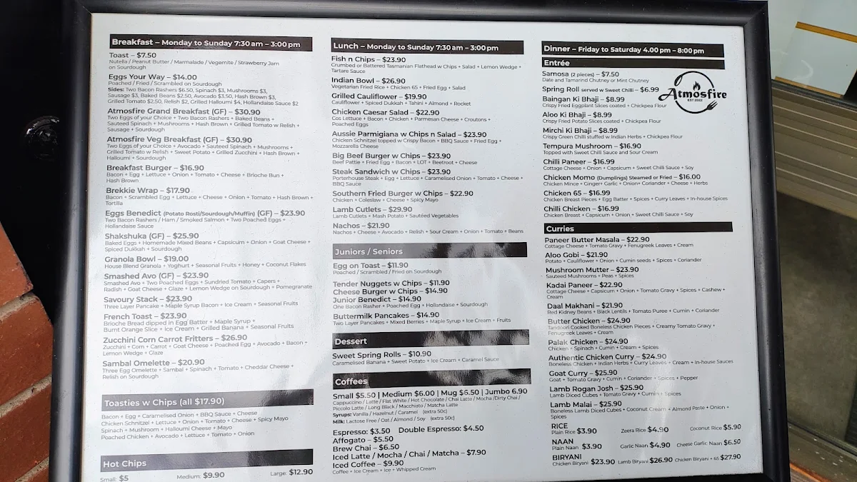 Menu, Atmosfire Howrah cafe/Restaurant