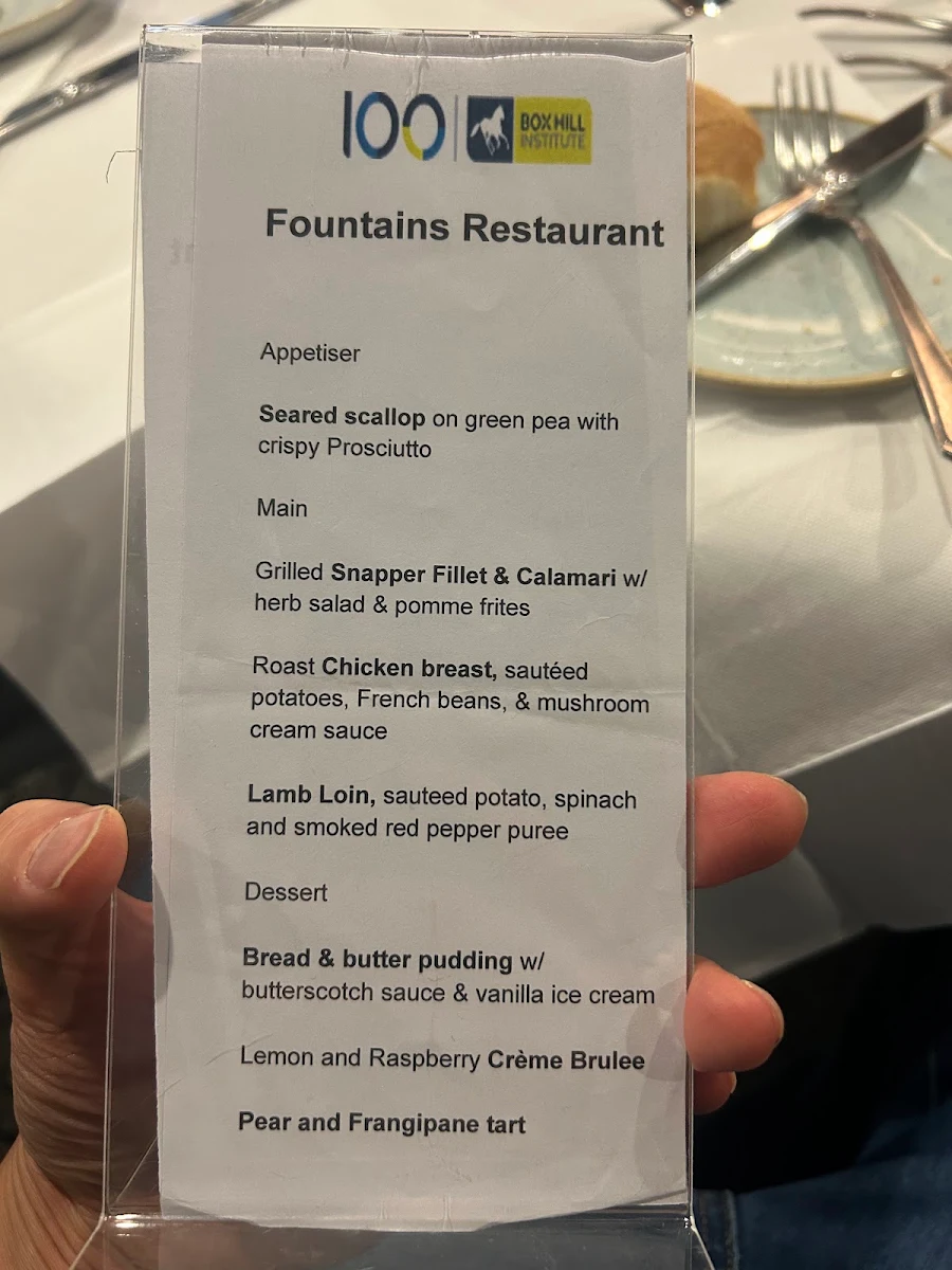 Menu, Fountains Licensed Restaurant