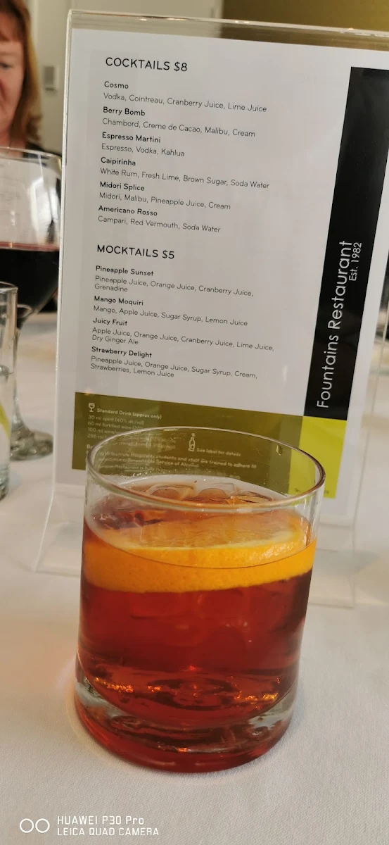 Menu, Fountains Licensed Restaurant
