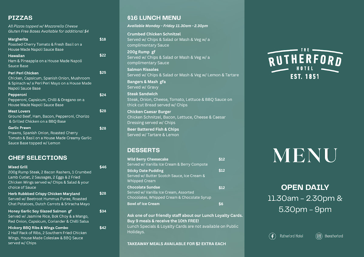 Menu, The Rutherford Hotel