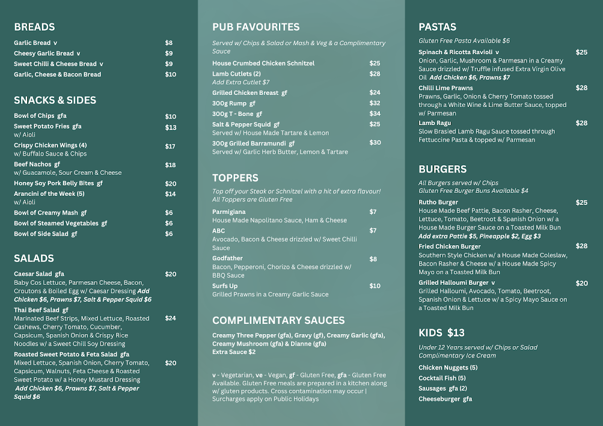 Menu, The Rutherford Hotel