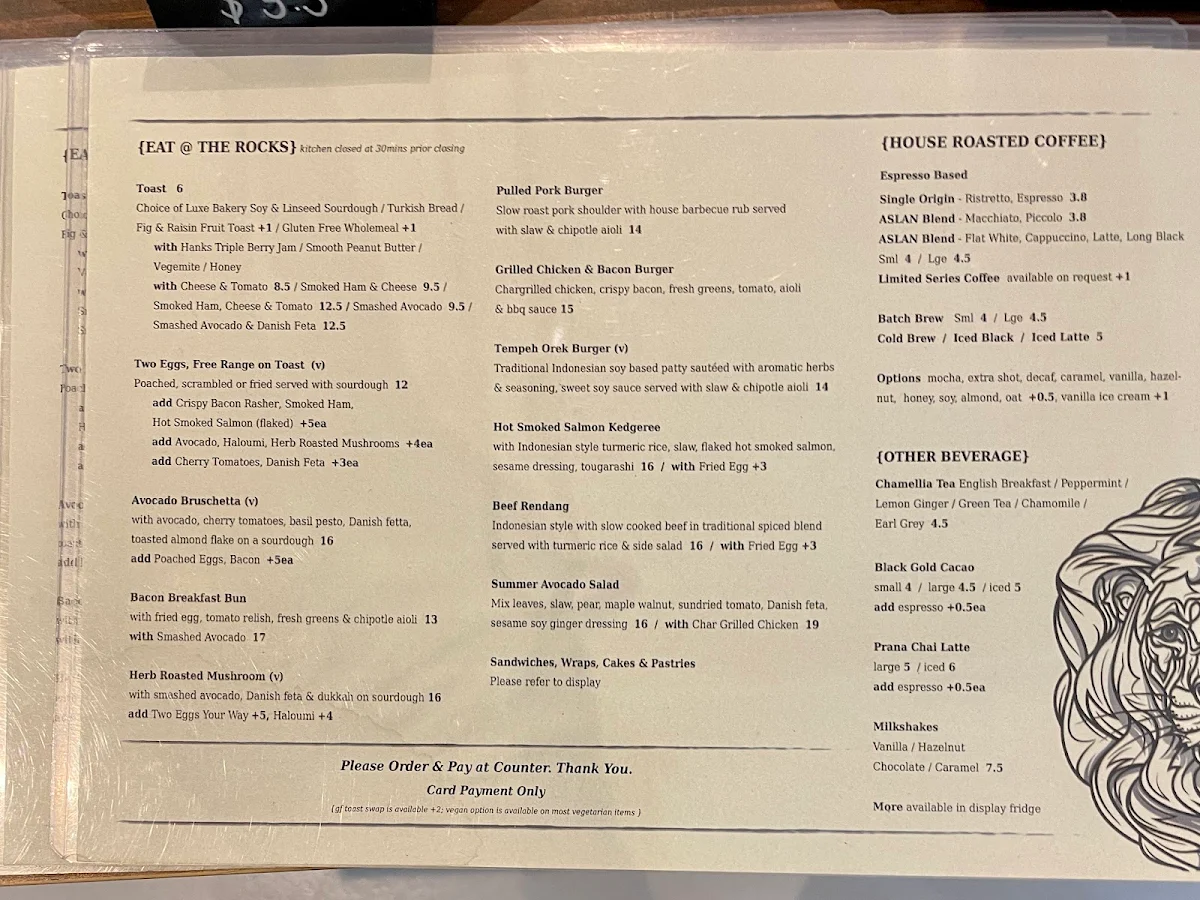 Menu, ASLAN Coffee The Rocks