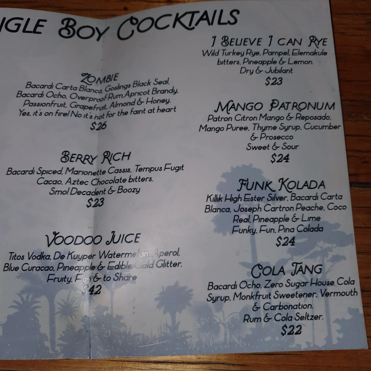 Menu, Jungle Boy