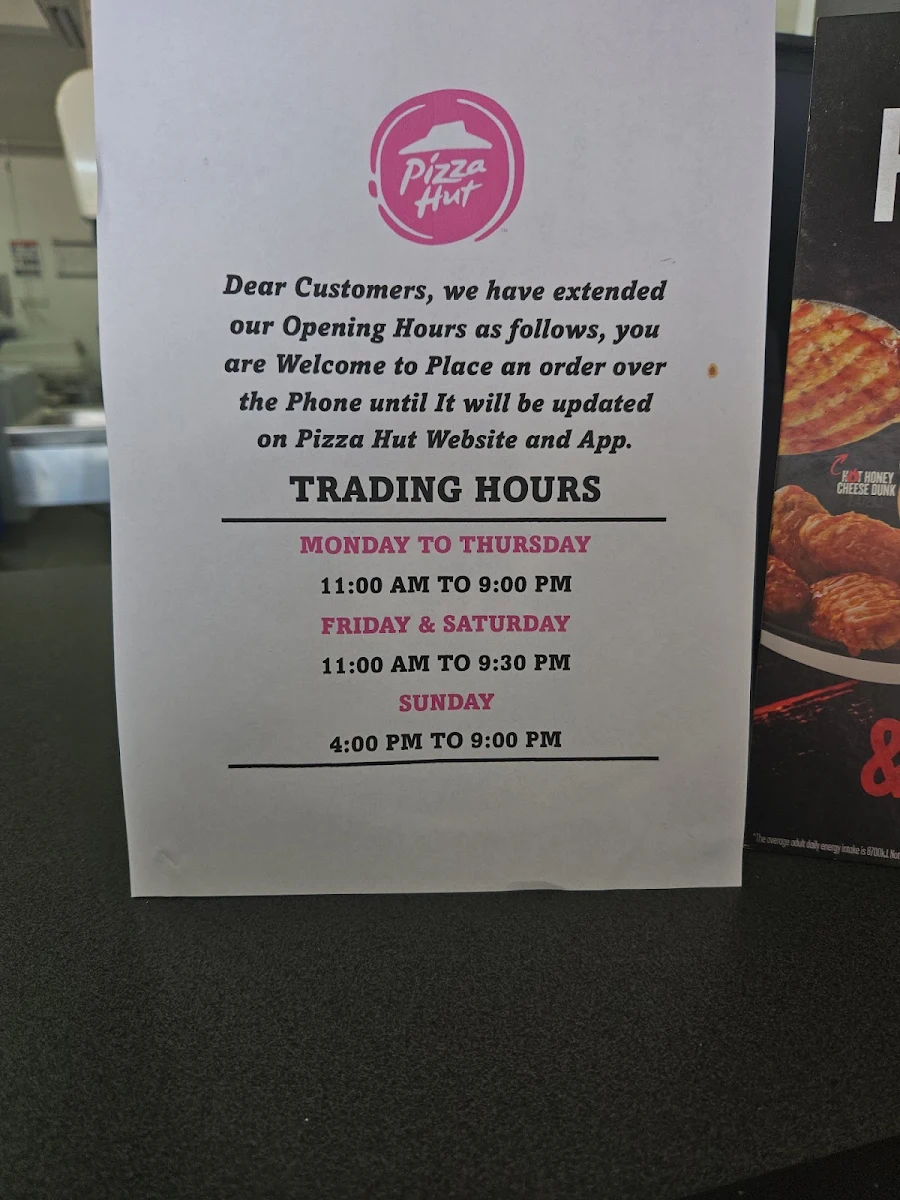 Menu, Pizza Hut Rosewood