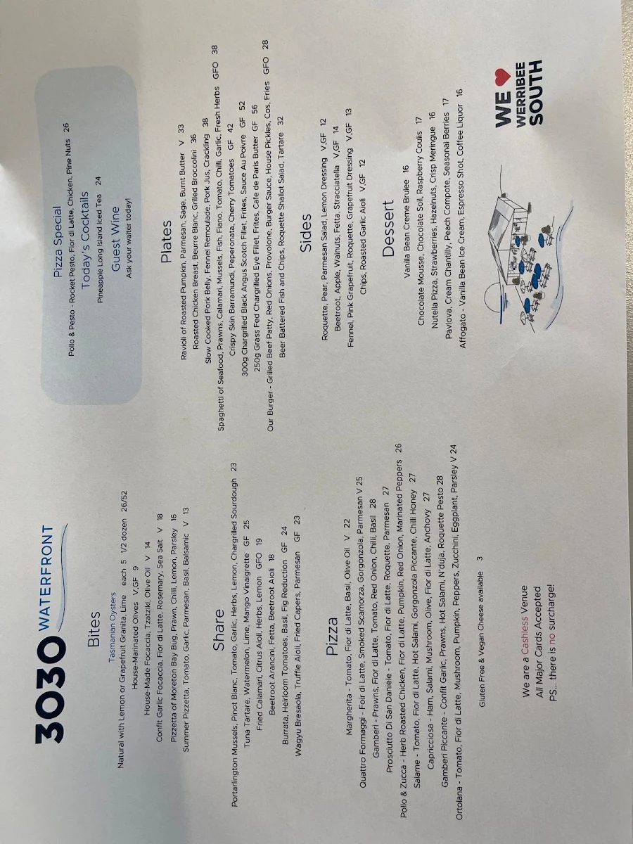 Menu, 3030 Waterfront