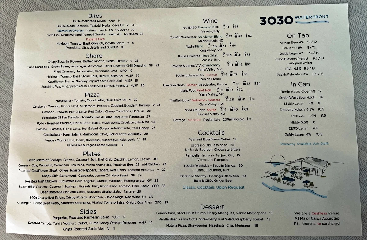 Menu, 3030 Waterfront