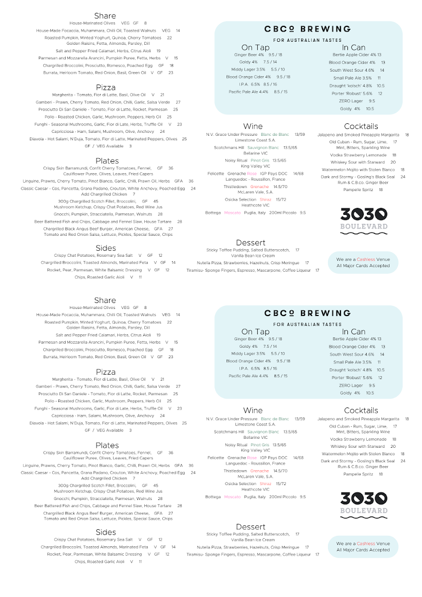 Menu, 3030 Waterfront