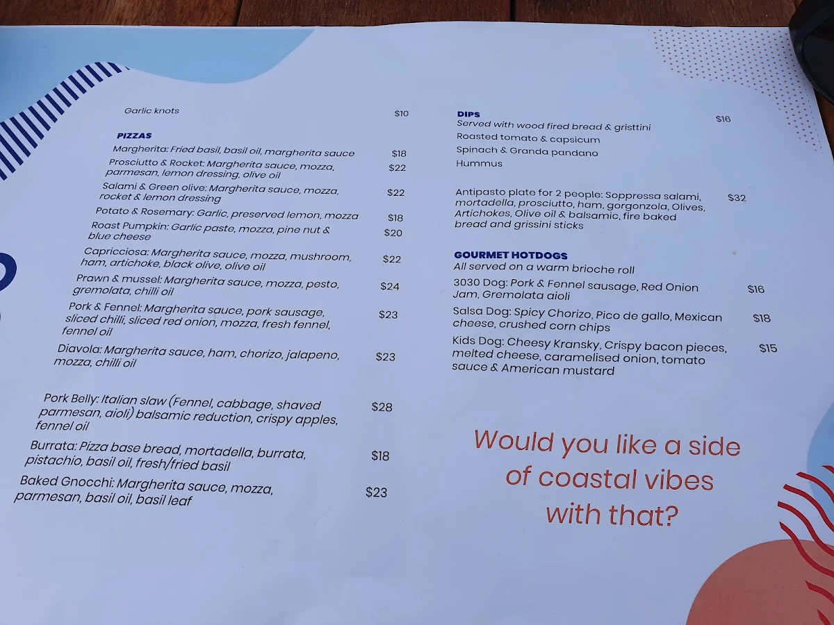 Menu, 3030 Waterfront