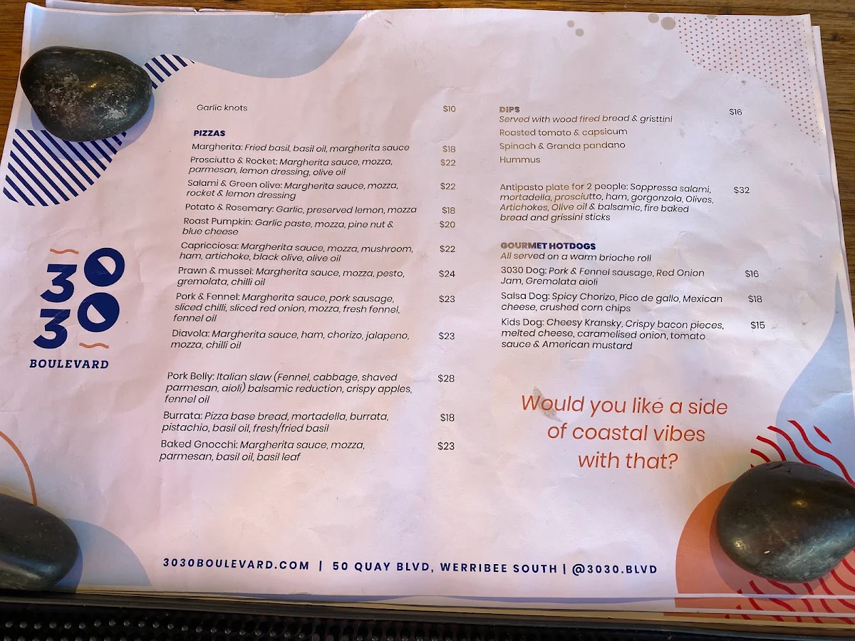 Menu, 3030 Waterfront