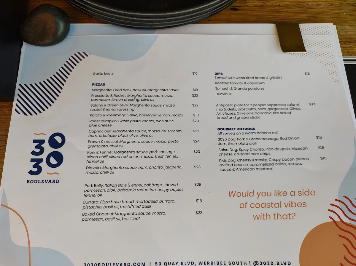 Menu, 3030 Waterfront