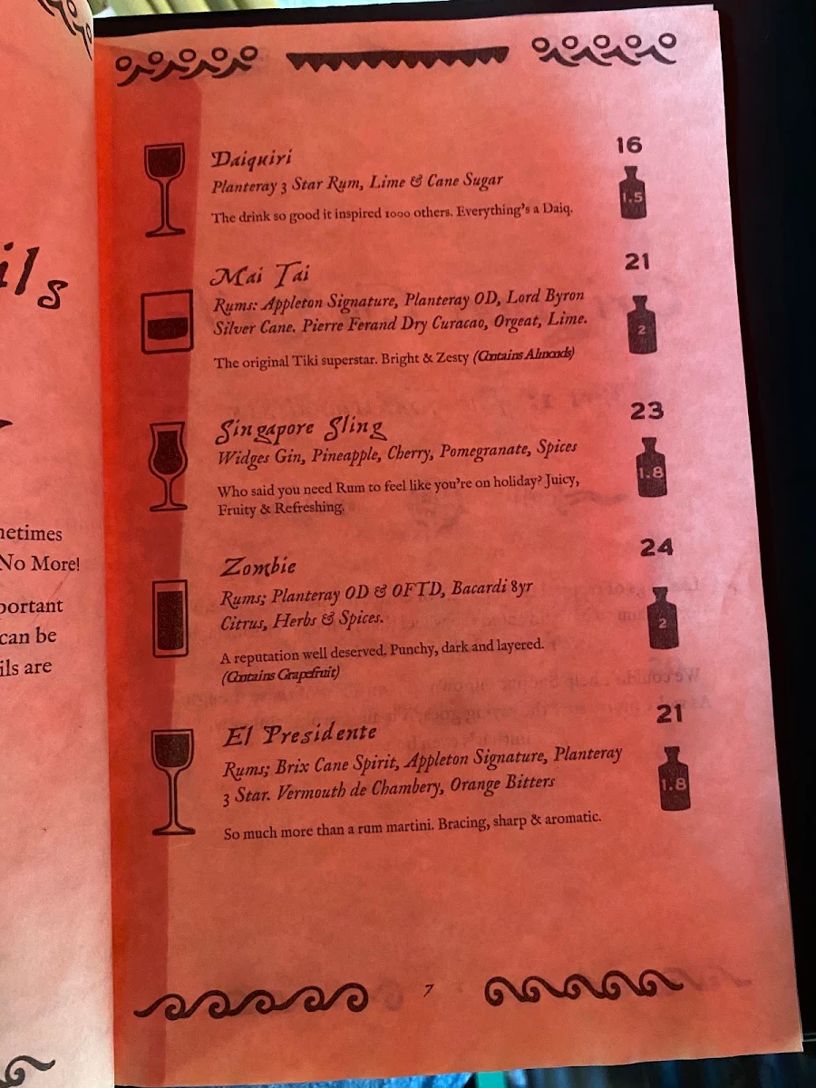 Menu, Scoundrel's Rest