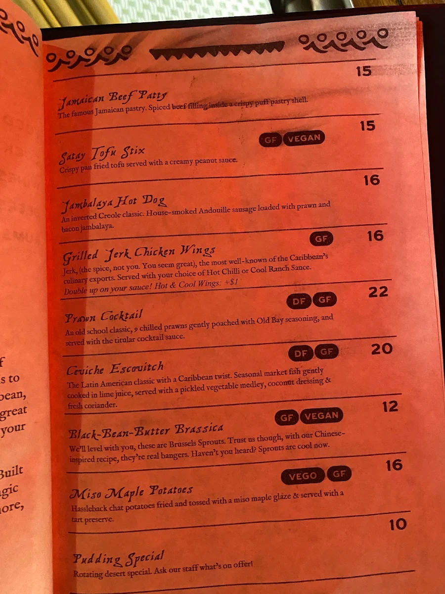 Menu, Scoundrel's Rest