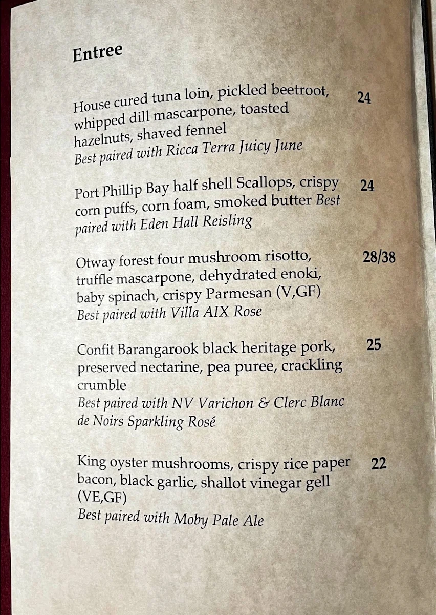 Menu, The Perch Restaurant - Winery - Gardens