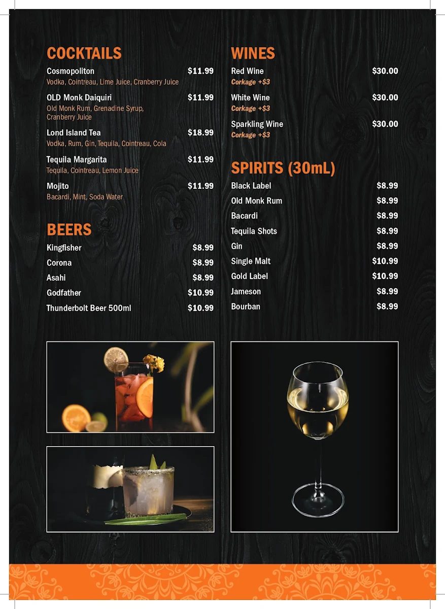 Menu, Dosa Hut Indian Restaurant Melton