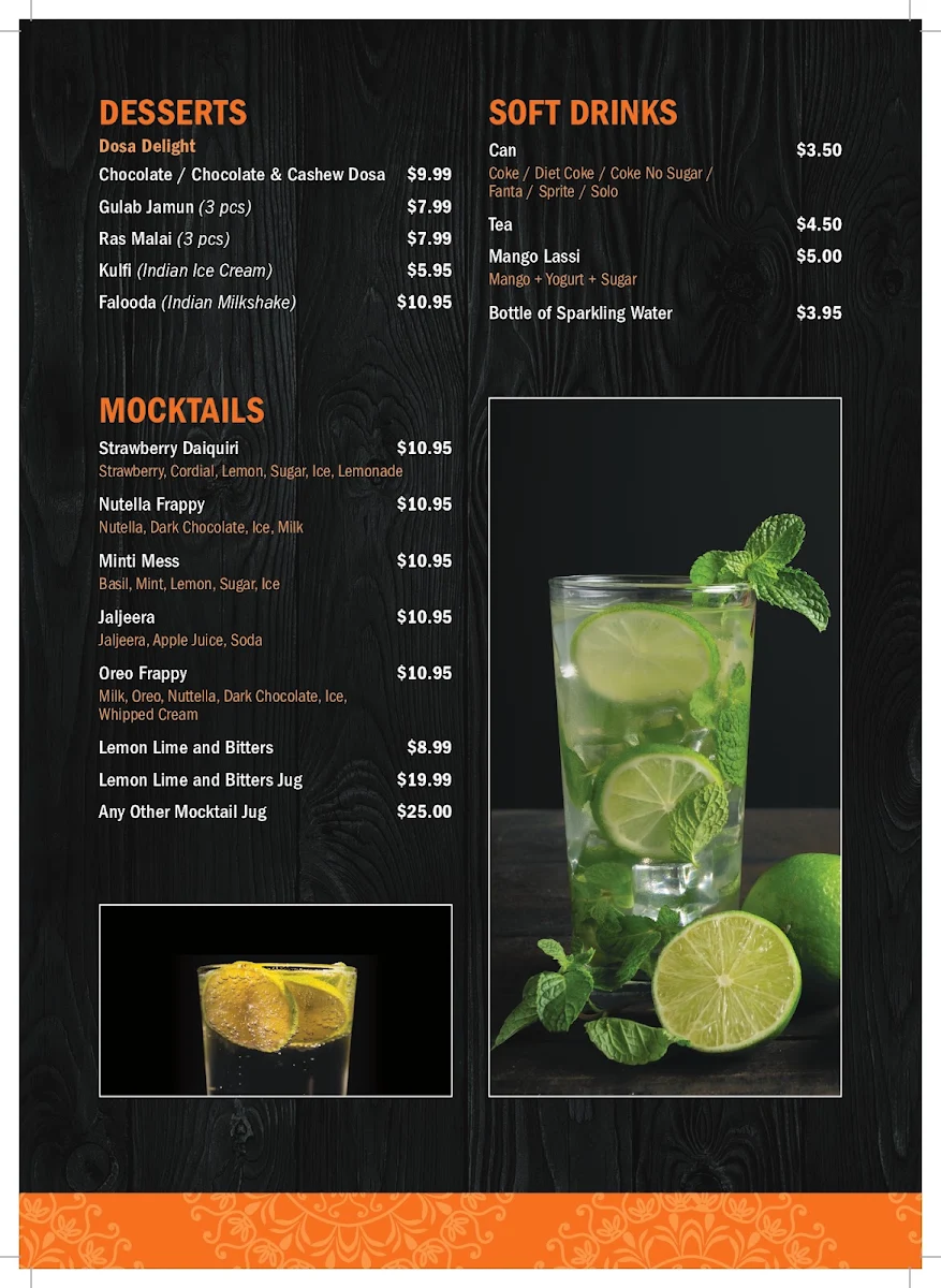 Menu, Dosa Hut Indian Restaurant Melton