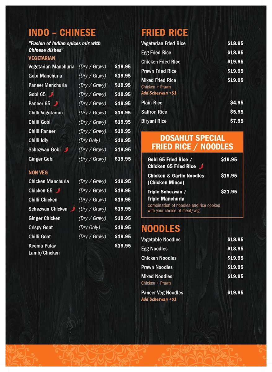 Menu, Dosa Hut Indian Restaurant Melton