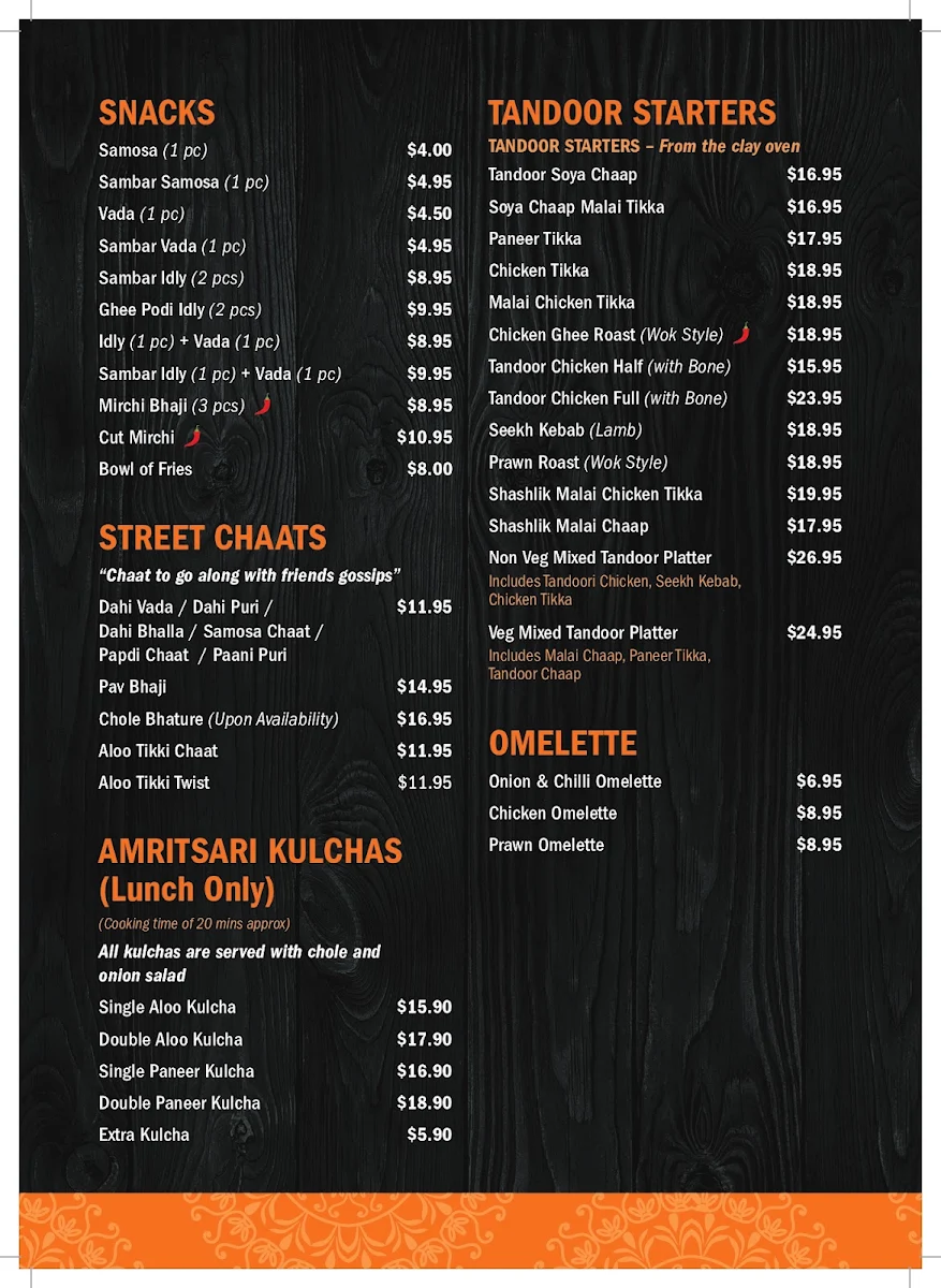 Menu, Dosa Hut Indian Restaurant Melton