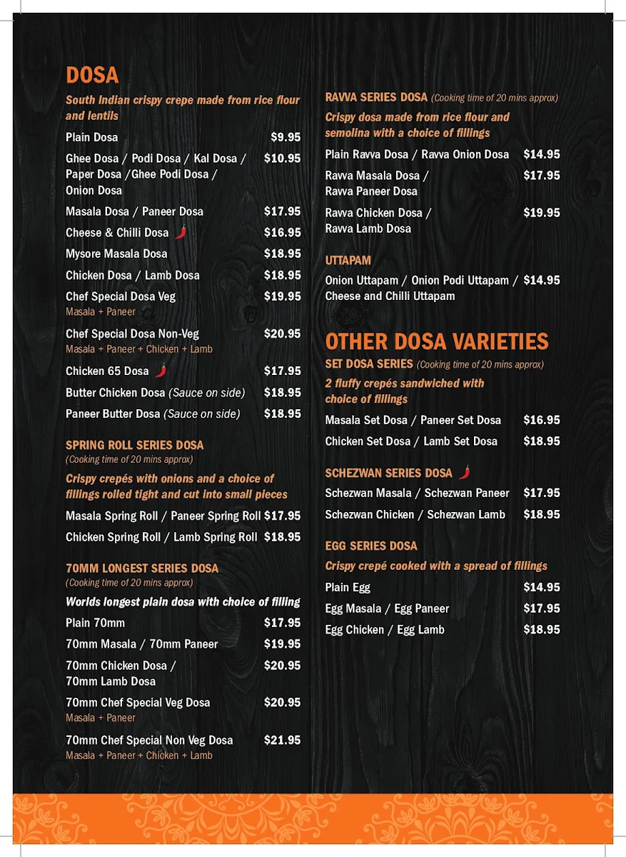 Menu, Dosa Hut Indian Restaurant Melton