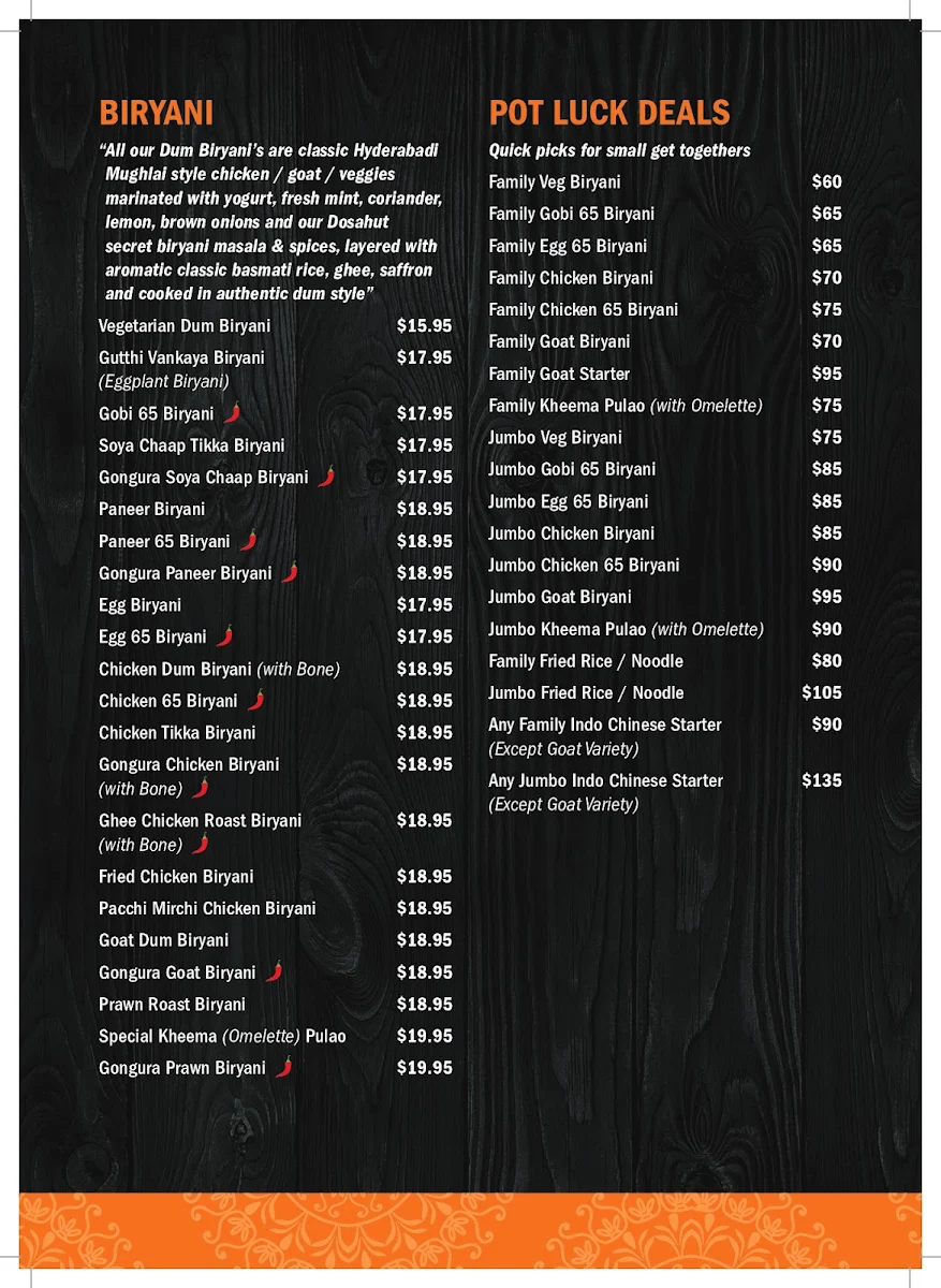 Menu, Dosa Hut Indian Restaurant Melton
