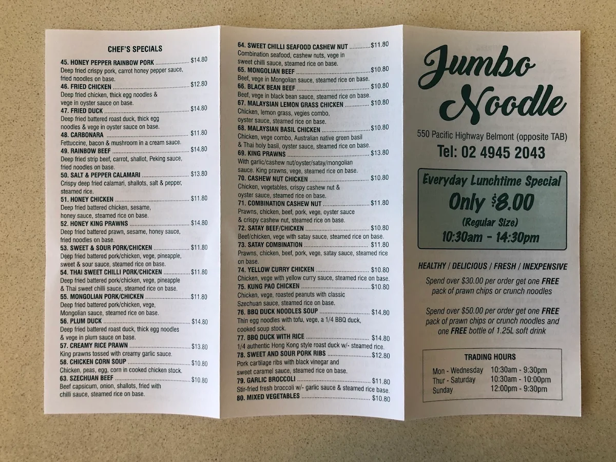 Menu, Jumbo Noodle
