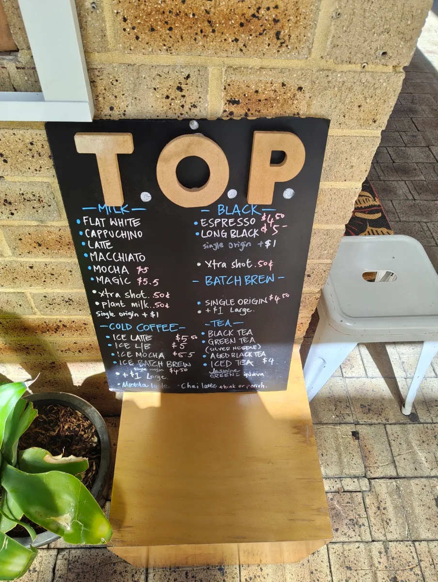 Menu, T.O.P Coffee Roasters