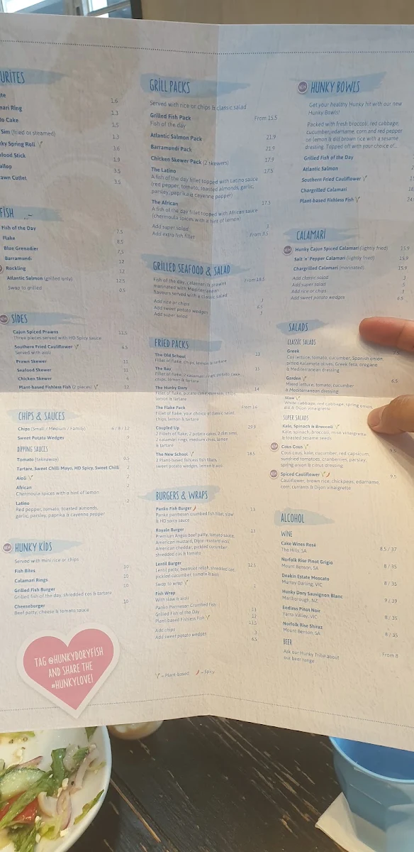 Menu, Hunky Dory Fish & Chips Eastland
