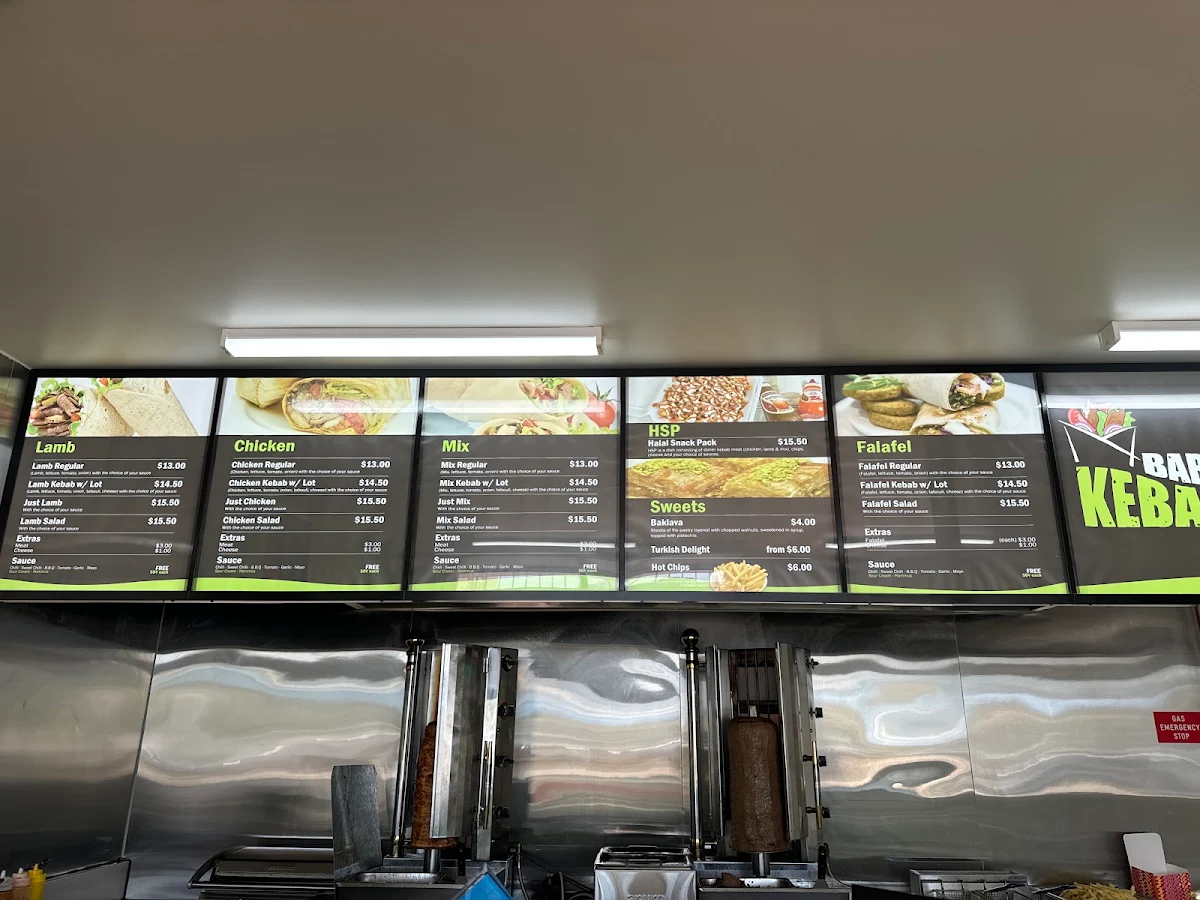Menu, Baba's Kebabs George Town