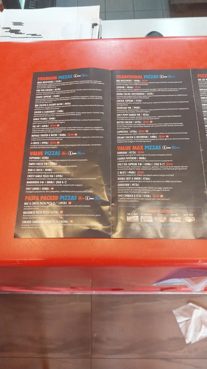 Menu, Domino's Pizza Bondi Junction