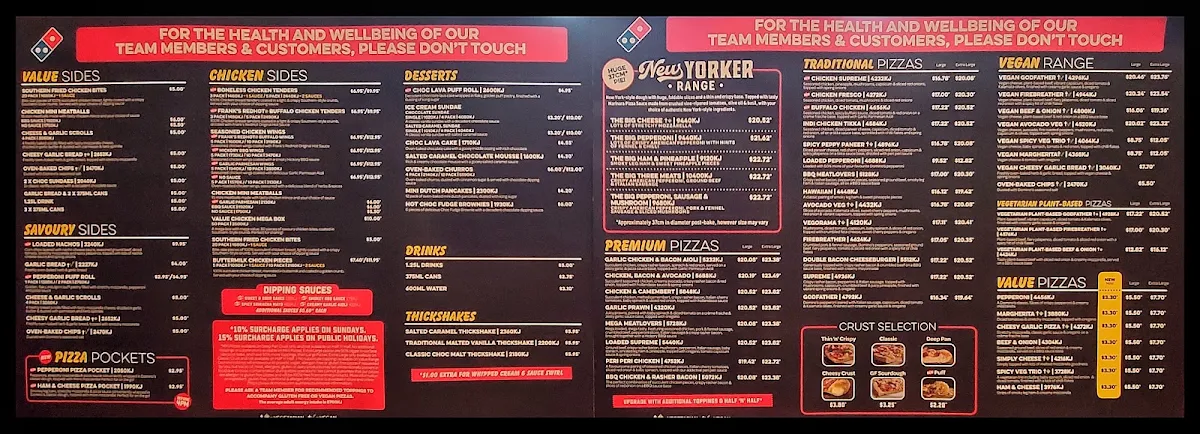 Menu, Domino's Pizza Bondi Junction