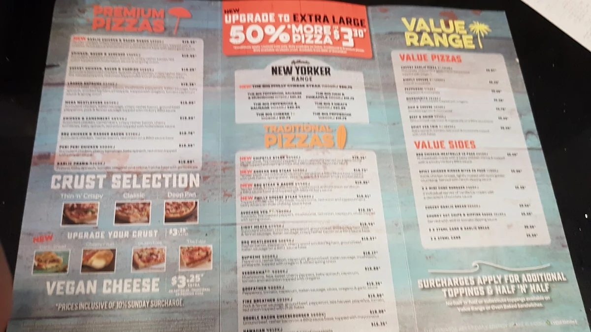 Menu, Domino's Pizza Bondi Junction