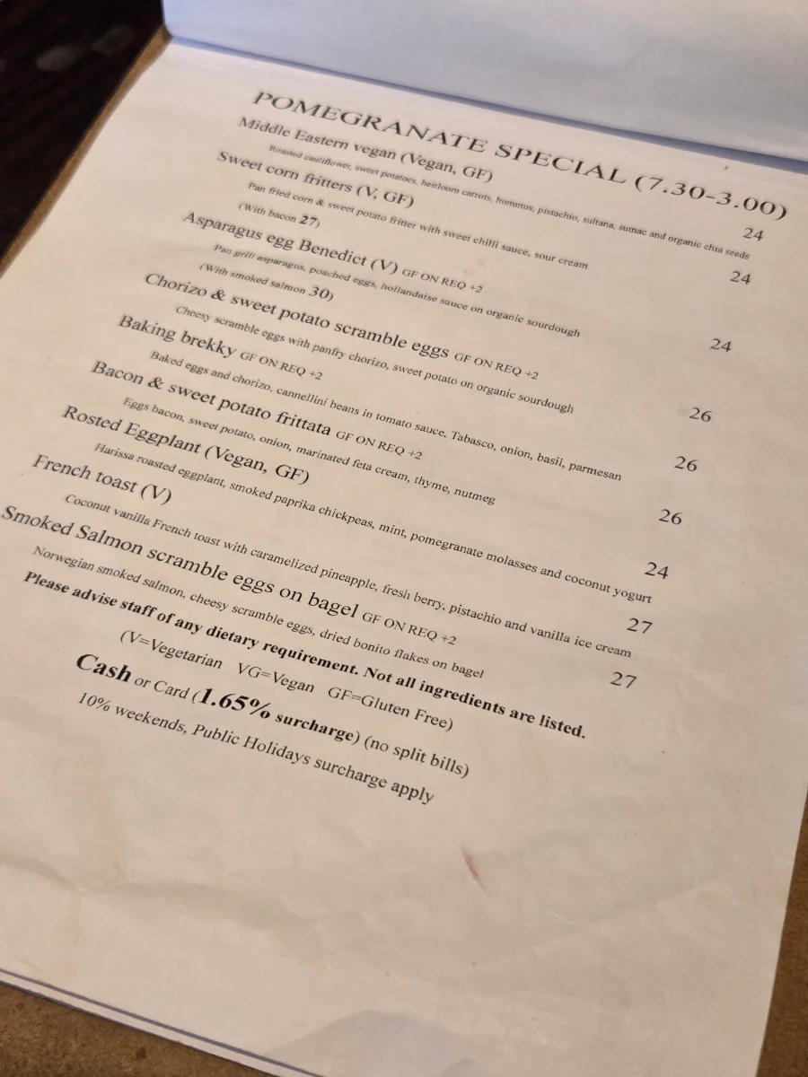 Menu, Pomegranate