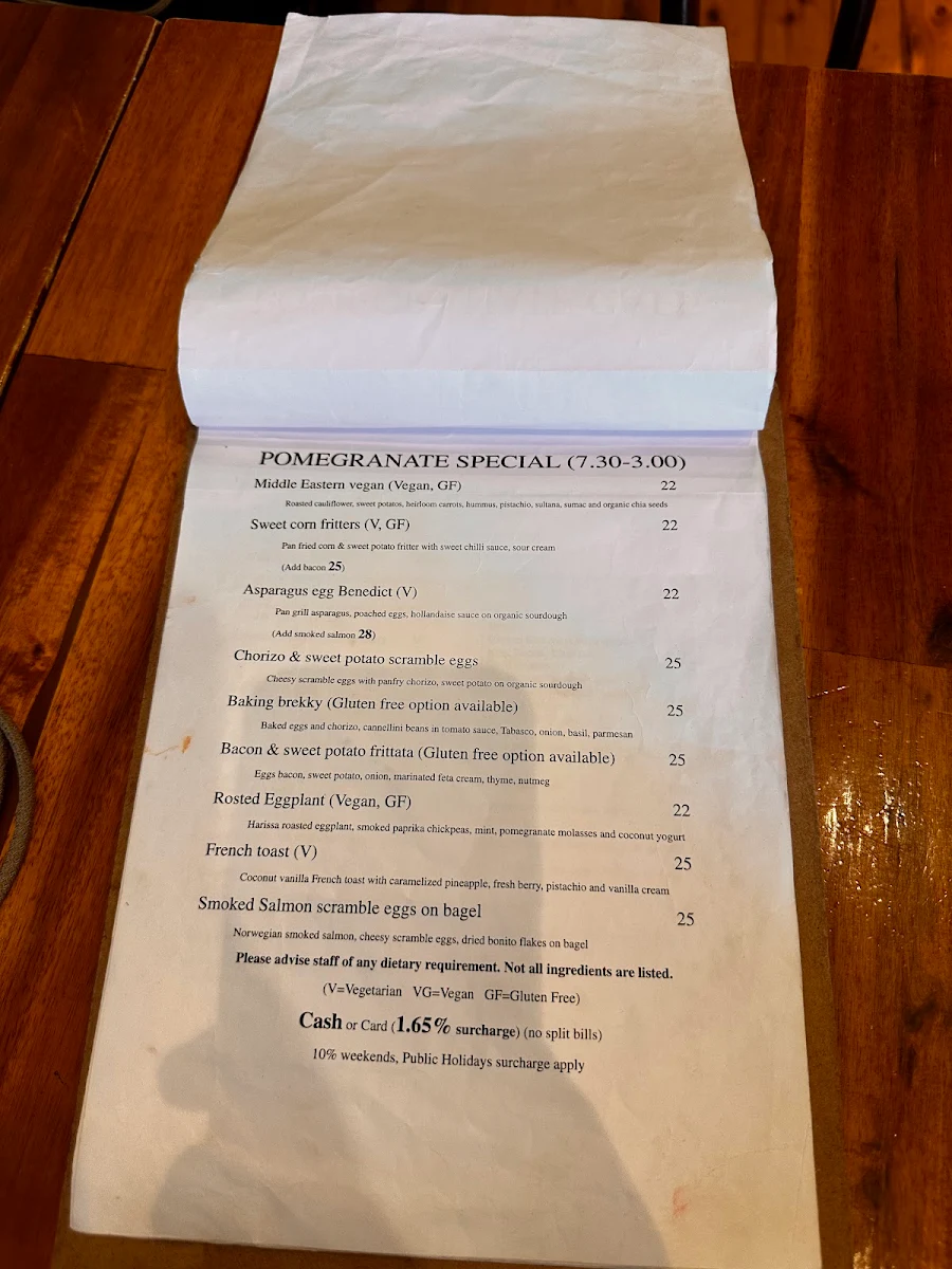 Menu, Pomegranate
