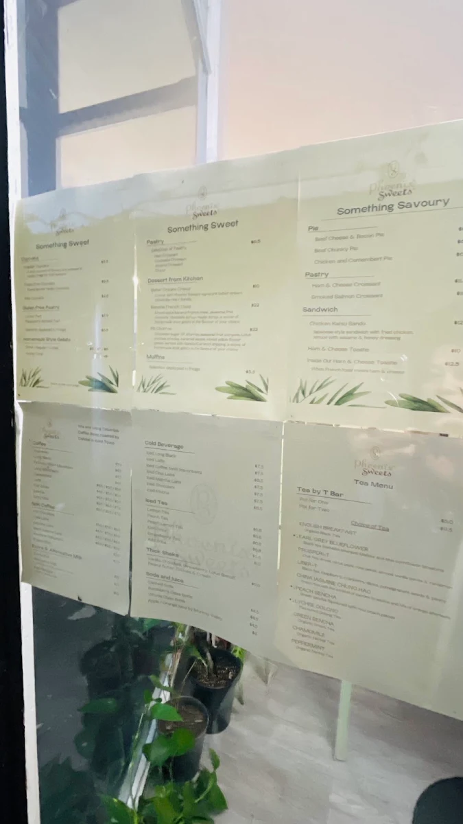 Menu, Phoenix Sweets Cakery