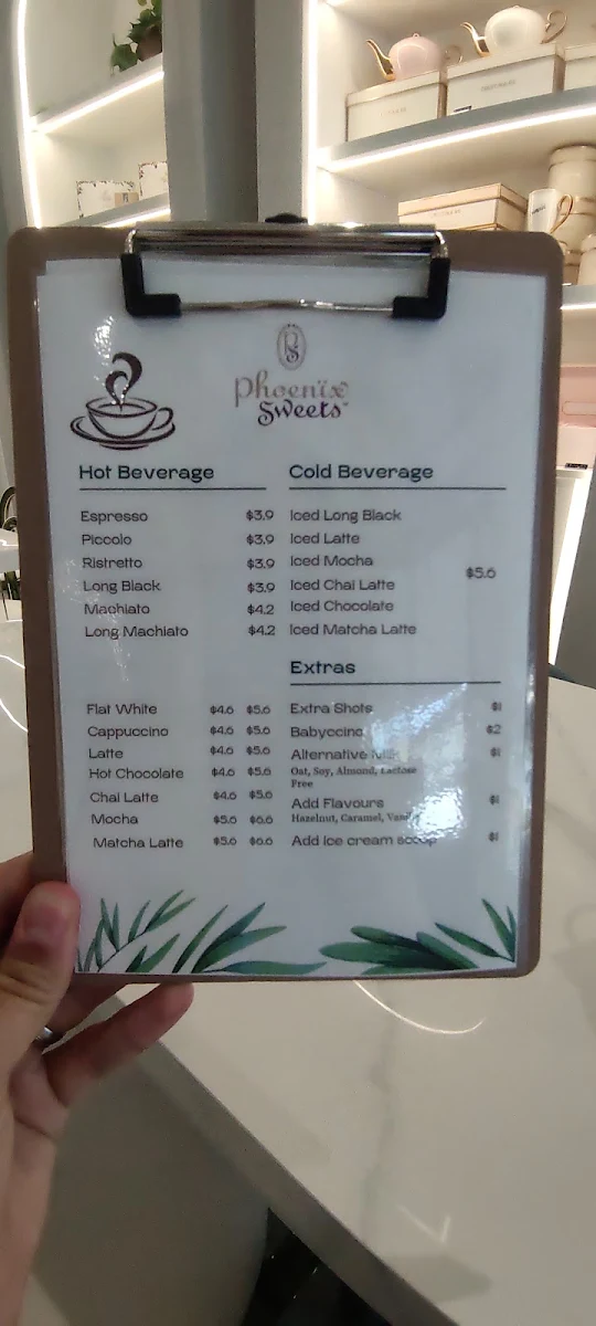 Menu, Phoenix Sweets Cakery