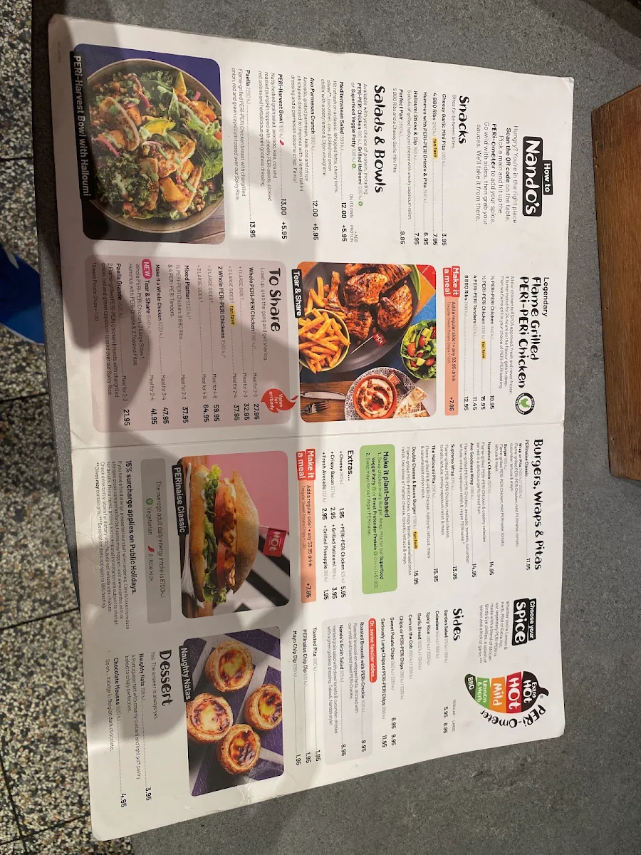 Menu, Nando's Hillarys