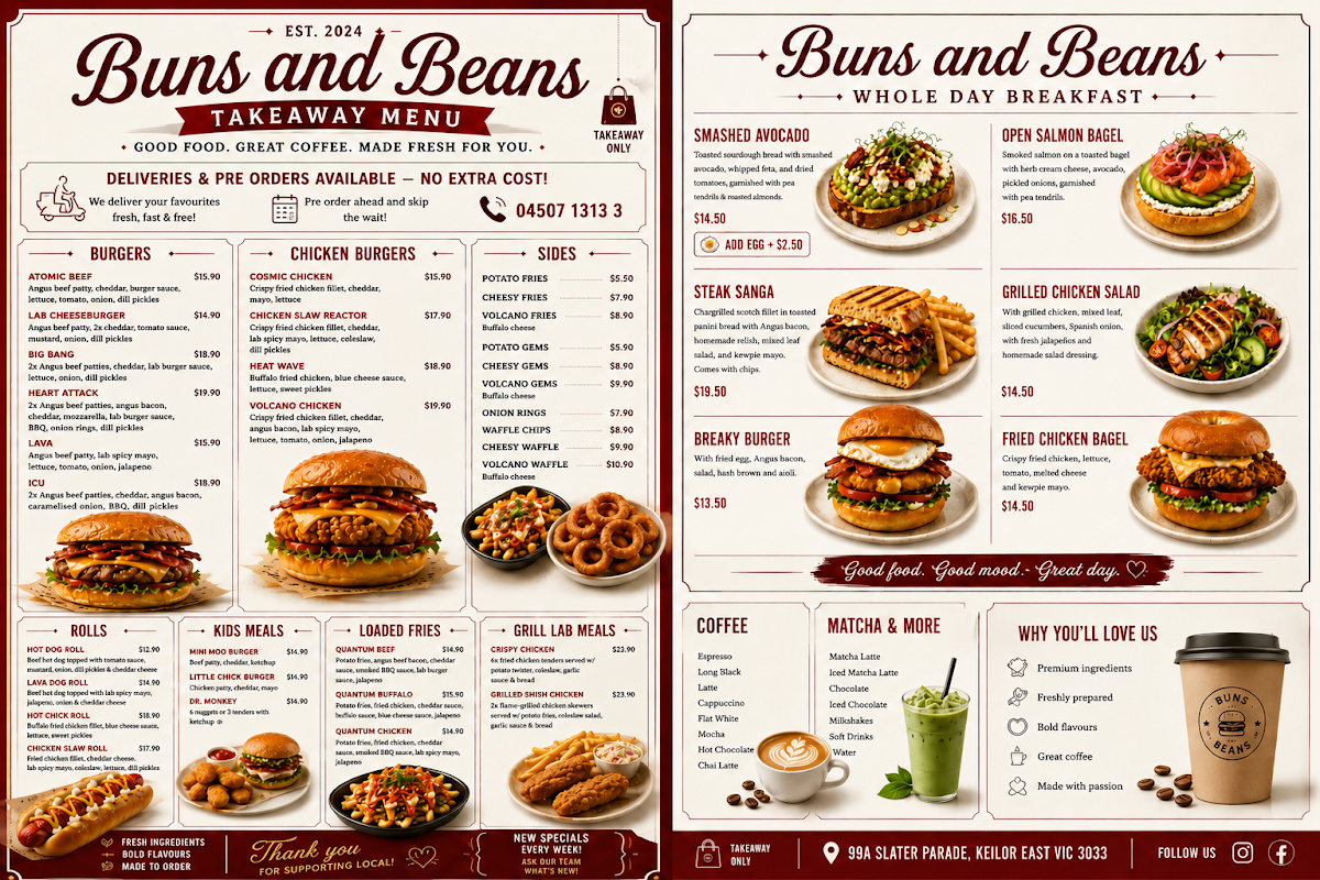 Menu, Buns and Beans
