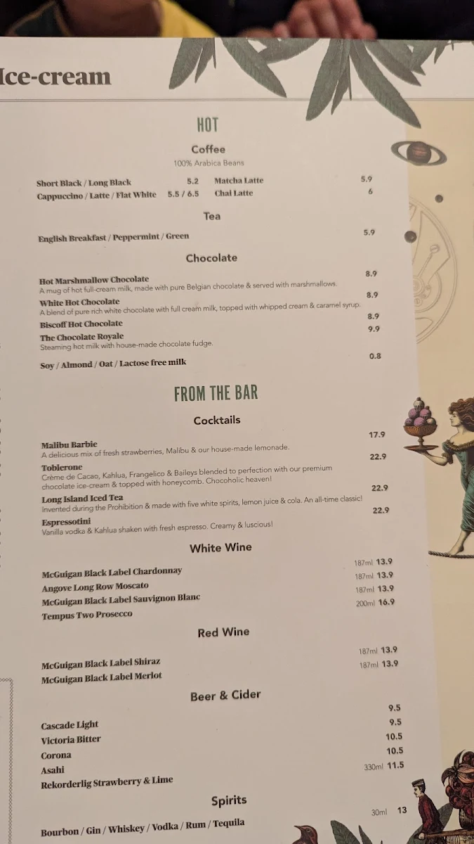 Menu, The Pancake Parlour Malvern East
