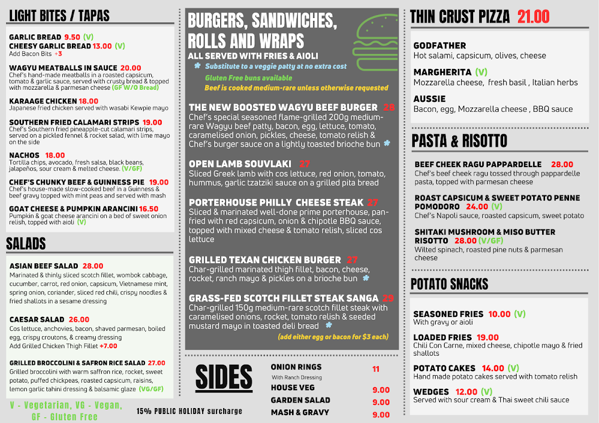 Menu, Newmarket Tavern
