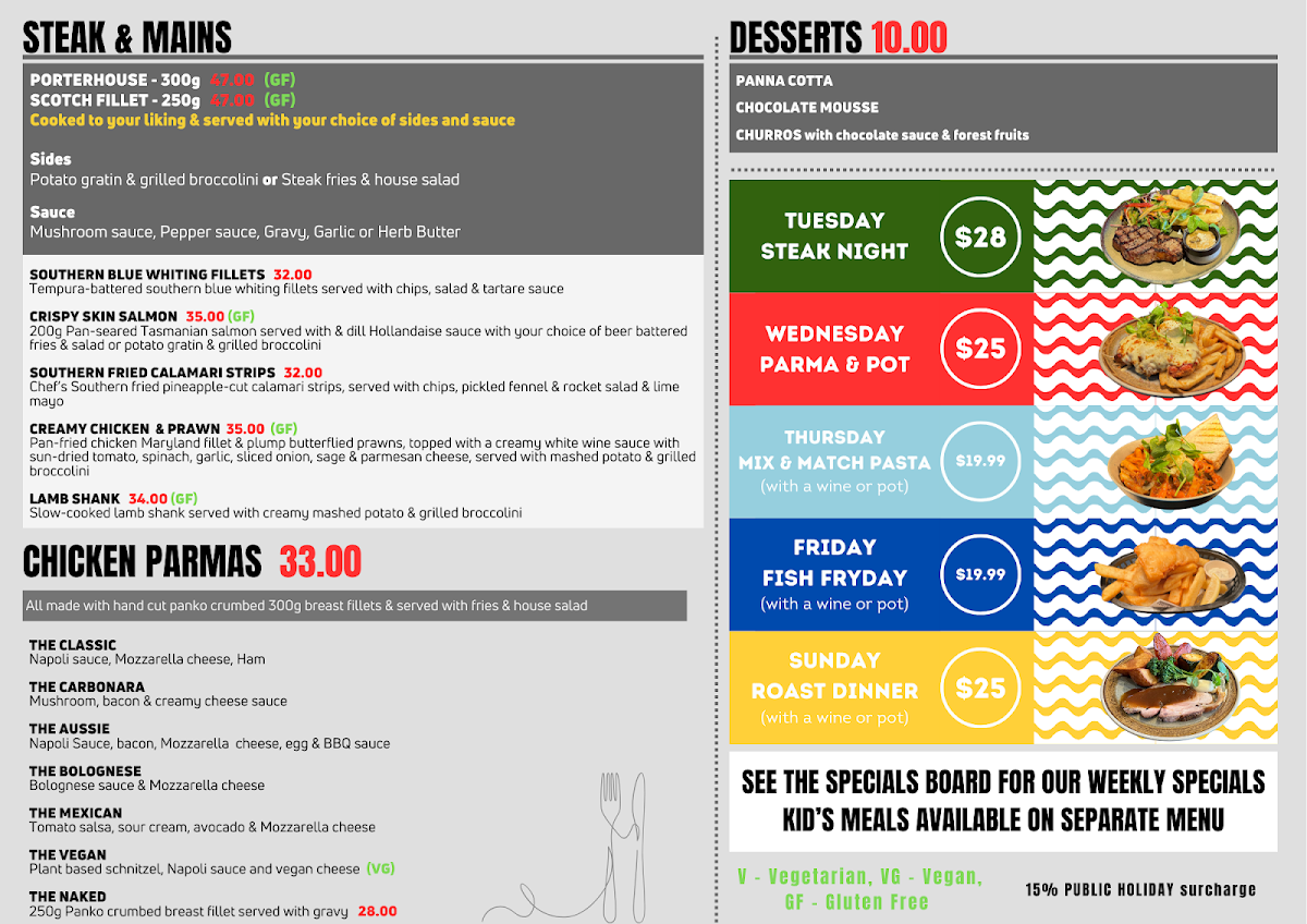 Menu, Newmarket Tavern