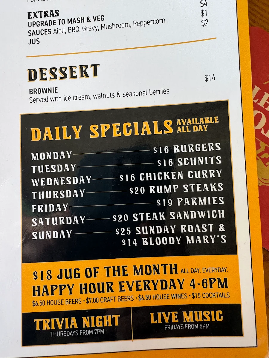 Menu, Alfred Hotel