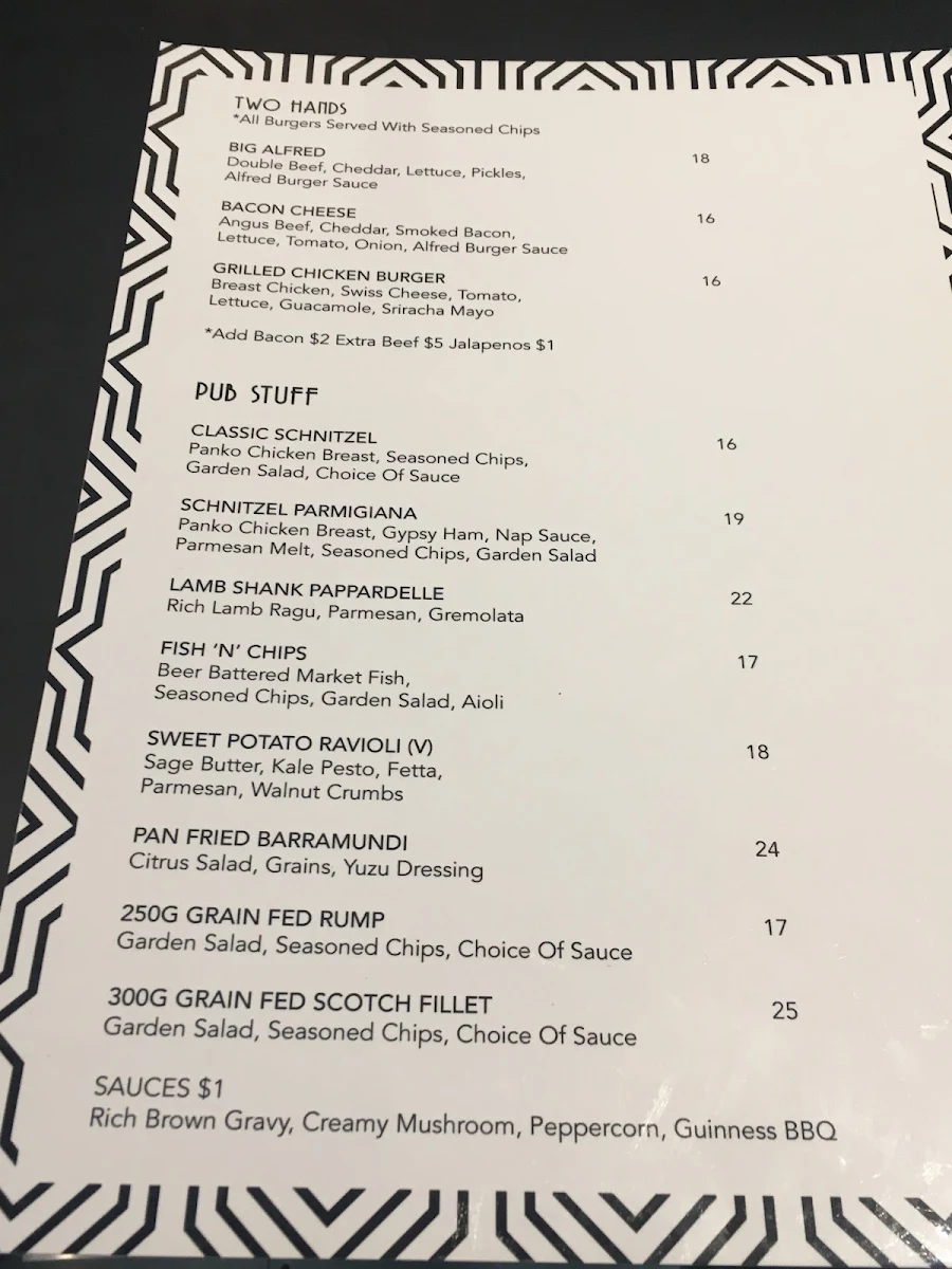 Menu, Alfred Hotel