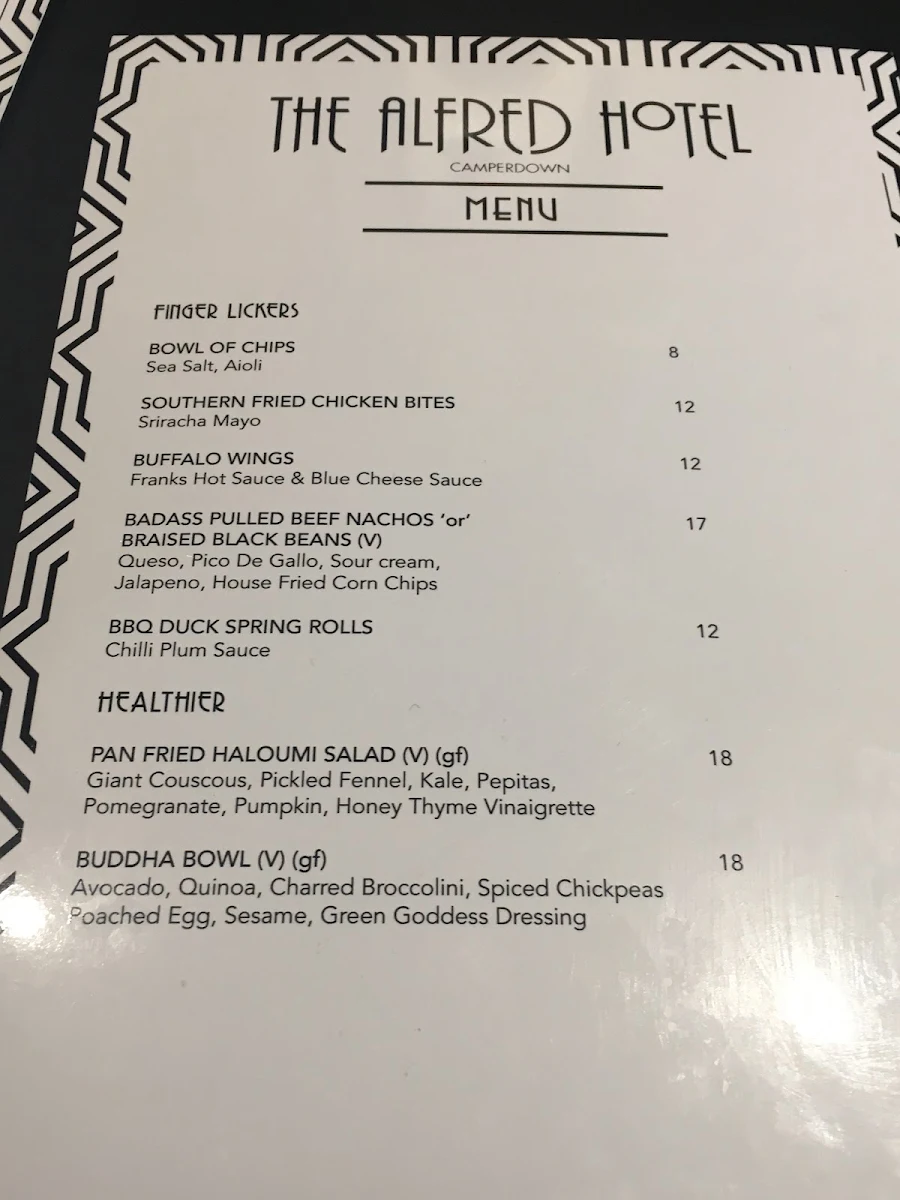 Menu, Alfred Hotel