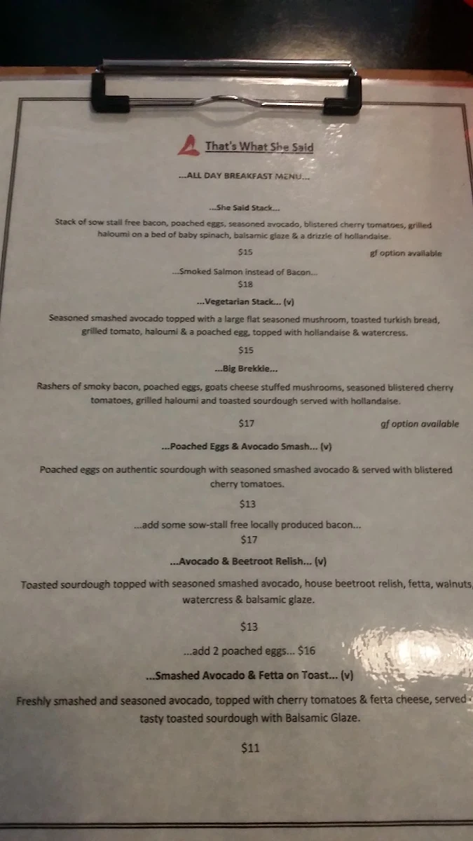 Menu, RED CARDINAL CAFE